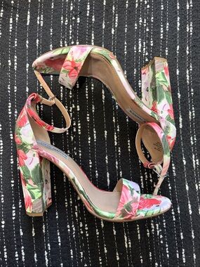 Steve Madden Floral Pink Block Heel Sandals with Ankle Strap